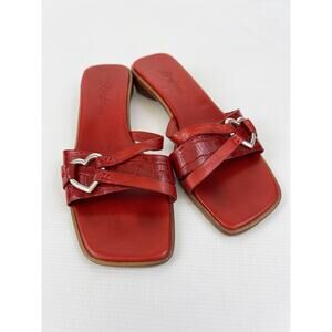 Brighton Sandals Women 7.5M - Red Leather Slip On Heart Charm Strappy